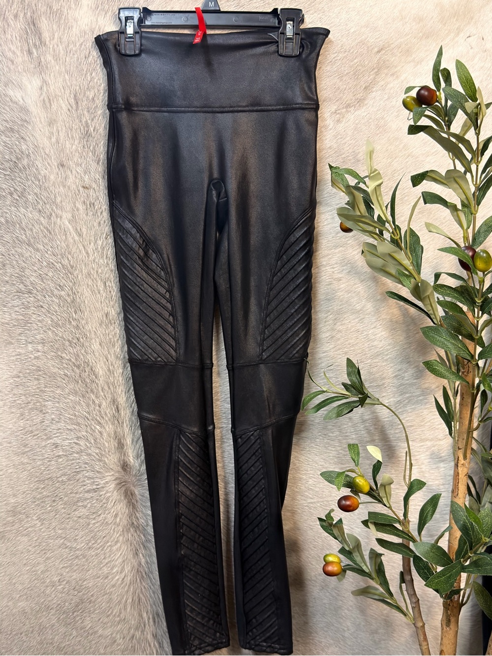 SPANX Black Faux Leather Moto Leggings
